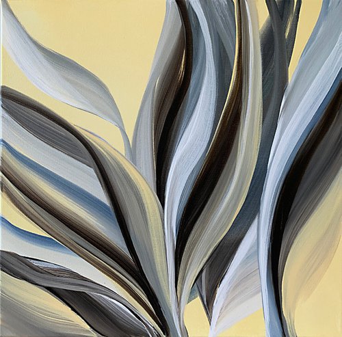 Exotic Tropical Leaves Botanical - Brown shades, white , blue, grey and yellow by Marina Skromova
