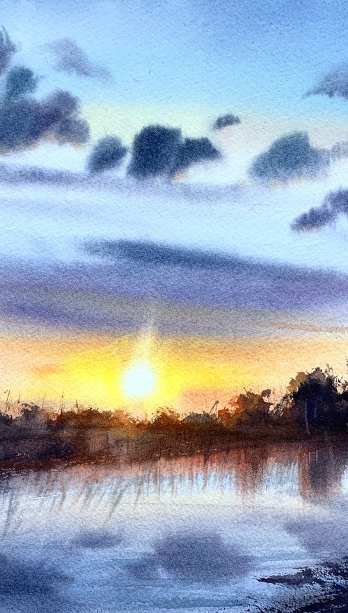 Sunset over the river by Eugenia Gorbacheva
