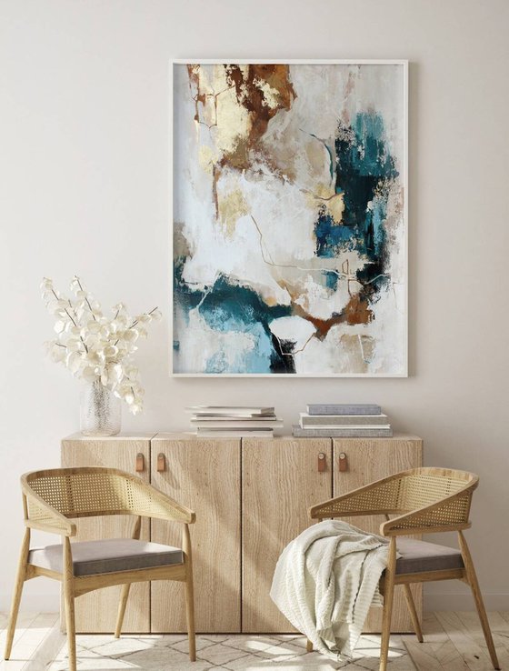 "Flux" Abstract blue and gold acrylic art