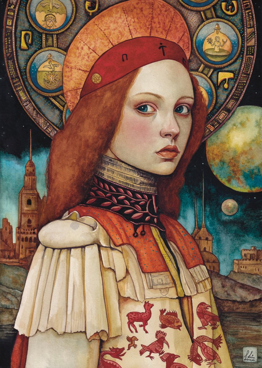 Surrealistic Portrait Watercolour By Lisa Lennon, 9 X 13", Stalking The Wild Pendulum, Original Artwork