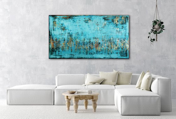 LAKE PUKAKI - 100 x 180 CM - TEXTURED ACRYLIC PAINTING ON CANVAS * XXL SIZE