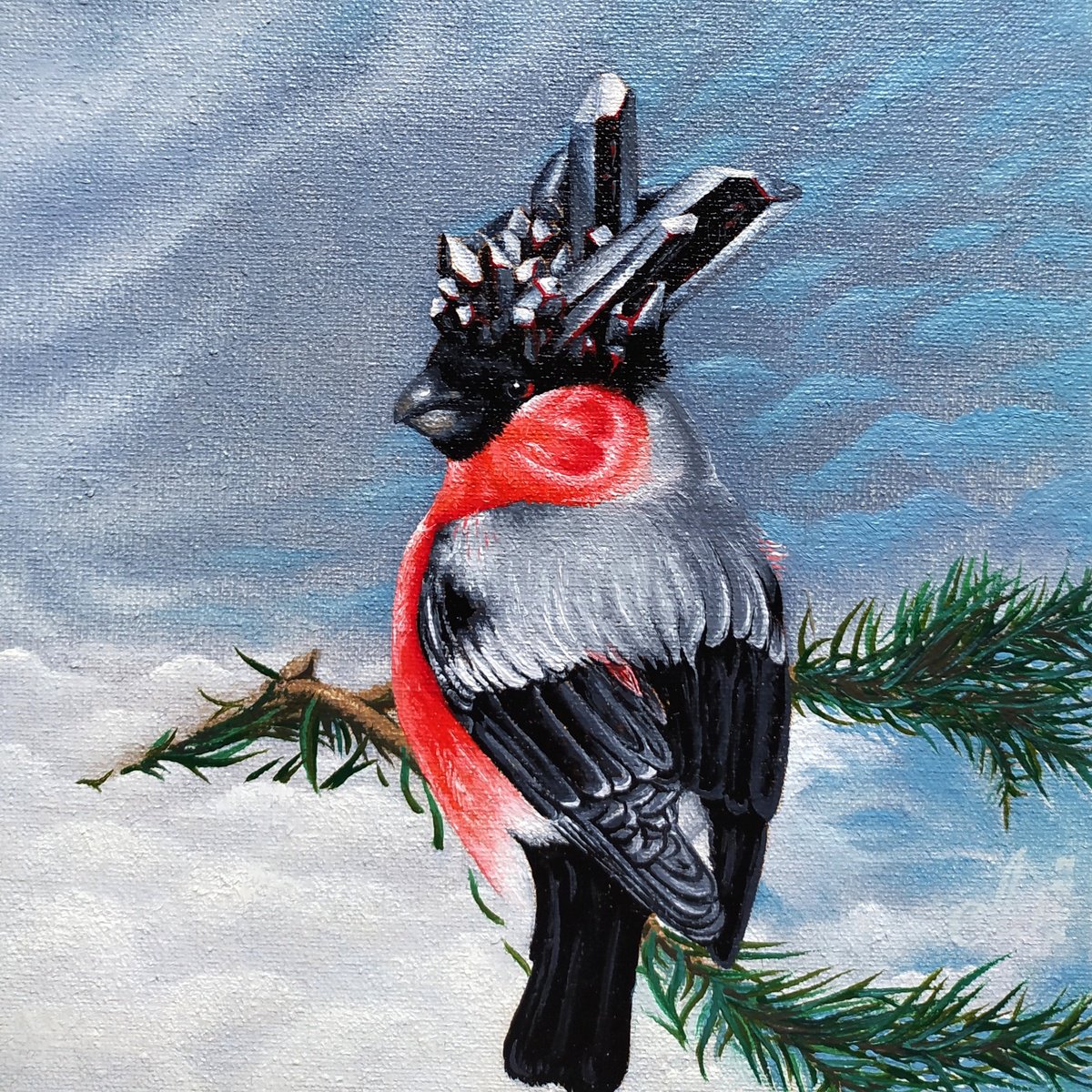 Surrealistic Animal Oil Painting By Anna Shabalova, 9 X 9, King Of Winter, Original Artwork