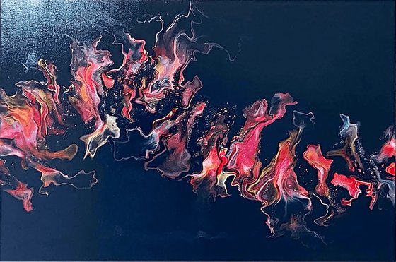Red Galaxy - Acrylic Pour / Abstract Art / Original Painting / Fluid Art / Flow Art / Fluid Abstract / Metallic Colors