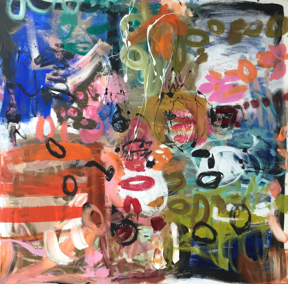 Organic Abstract Acrylic Painting By Christel Haag, 39 X 39, Carnival In Venice, Original Artwork