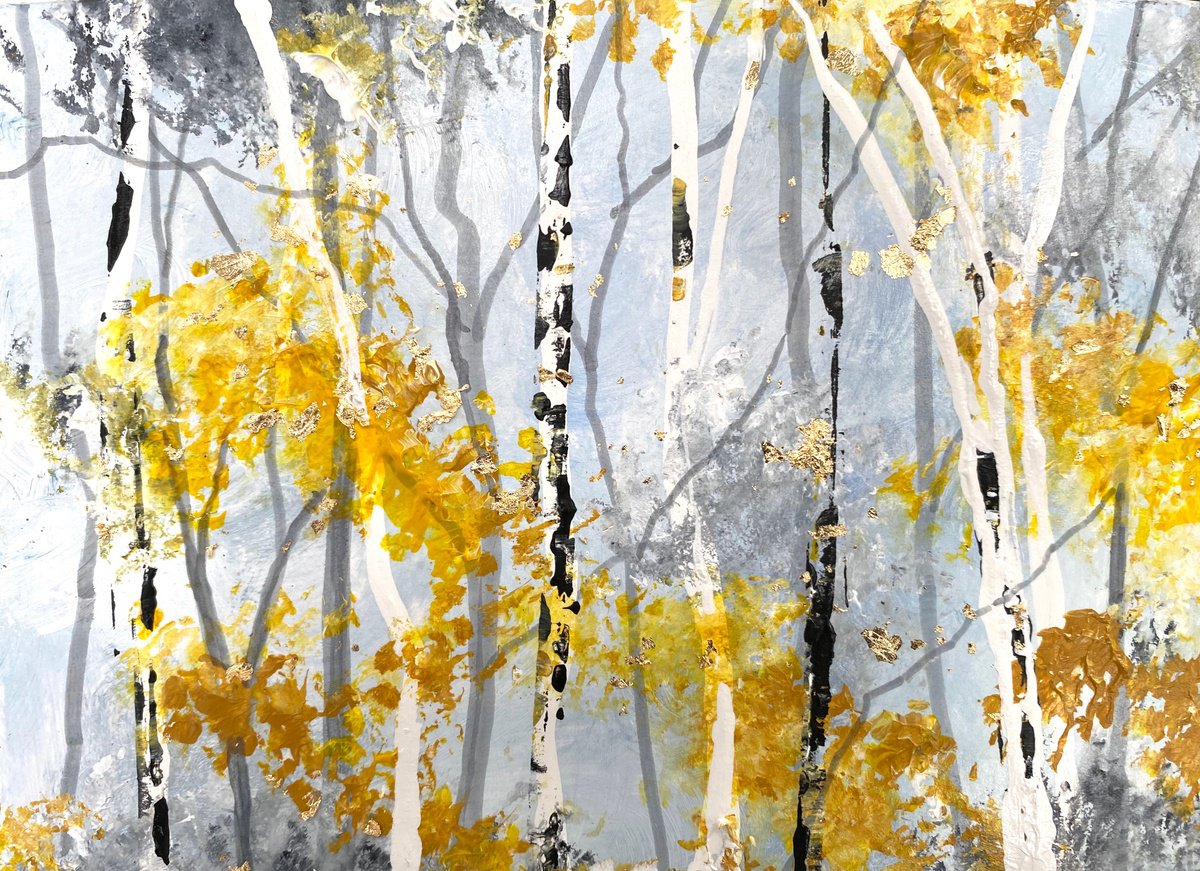 Golden Silver Birch Trunks by Teresa Tanner