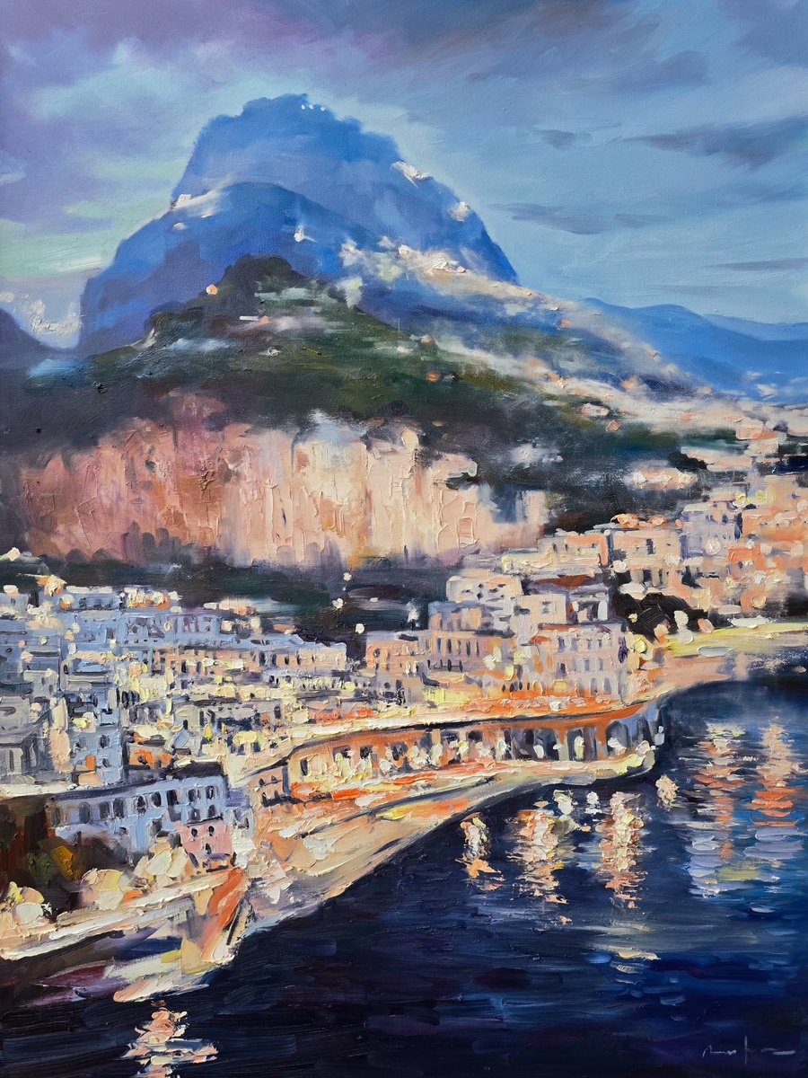 Impressionistic Cityscapes Oil Painting By Artem Grunyka, 30 X 40, Amalfi Coast,Italy, Original Artwork