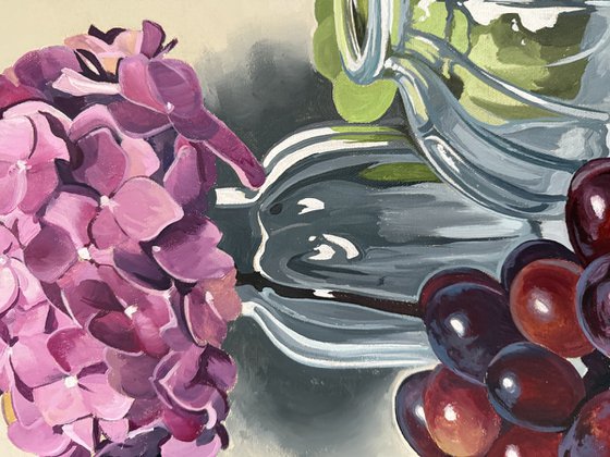 Glass Grapes And Hydrangeas