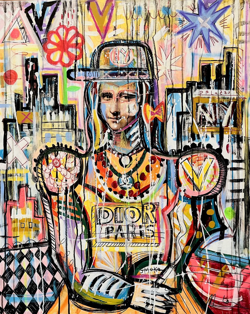 Urban And Pop Portrait Acrylic Painting By Mercedes Lagunas, 31 X 39", Love Dior, Original Artwork