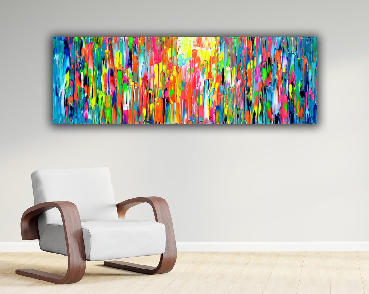 Impressionistic Abstract Acrylic Painting By Soos Tiberiu, 47 X 16", Gypsy Girl In Paris Iii, Original Artwork