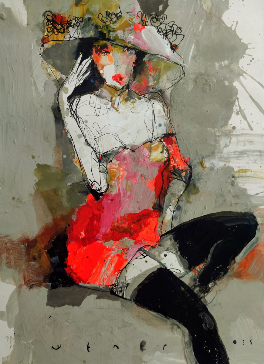 Expressive Portrait Acrylic Painting By Victor Sheleg, 12 X 16", Under The Hat, Original Artwork