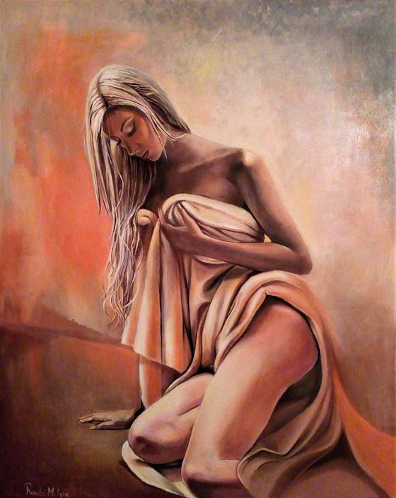 " Golden Memory " - 80 x 100cm Original Oil Painting Nude Erotic