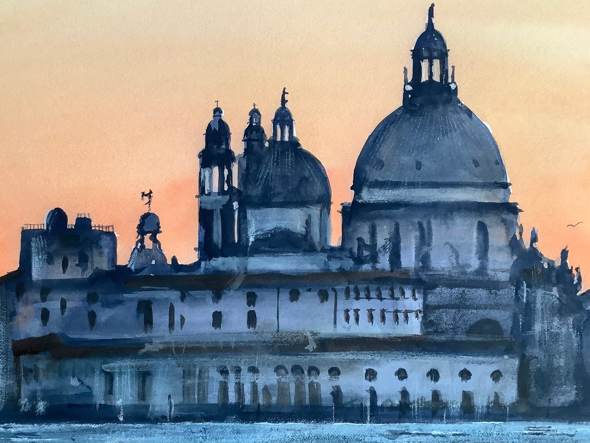 Impressionistic Landscape Watercolour By Darren Carey, 15 X 11, Venice Sunset, Original Artwork