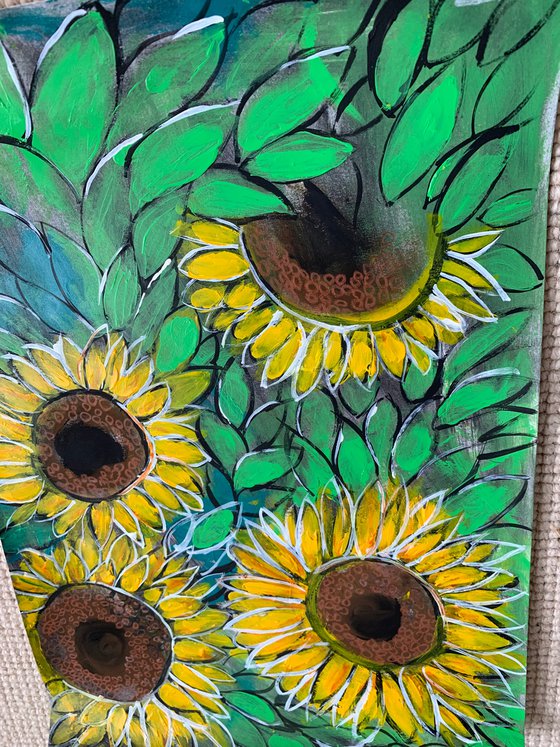 Sunflower Impressions Art Floral Artwork Acrylic Painting for Home Decor