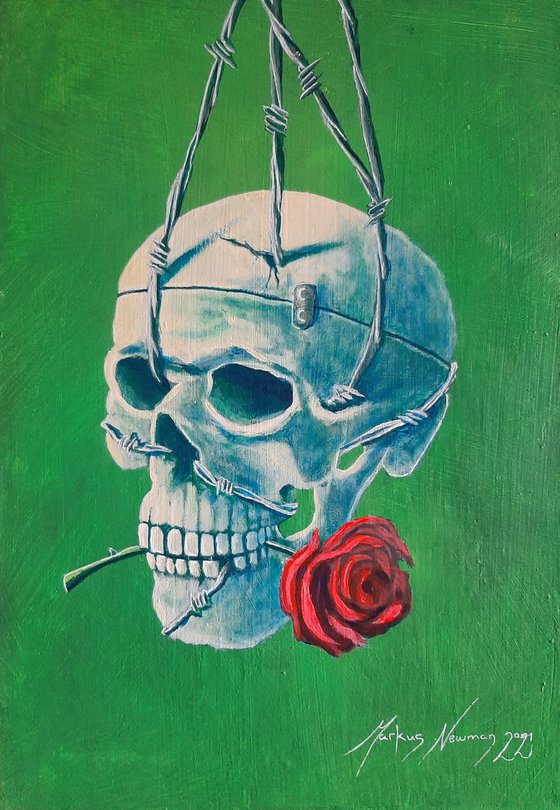 'An everlasting symphony' skull with rose