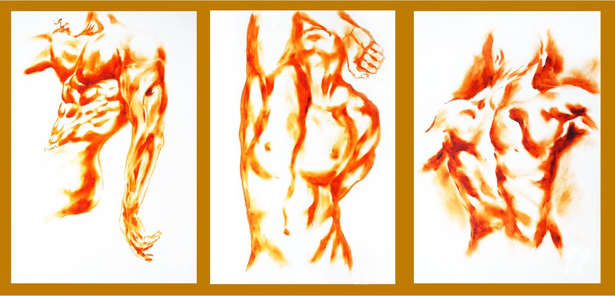 Impressionistic Portrait Oil Painting By Nicolas Goia, 30 X 14", Male Nudes 1, Original Artwork