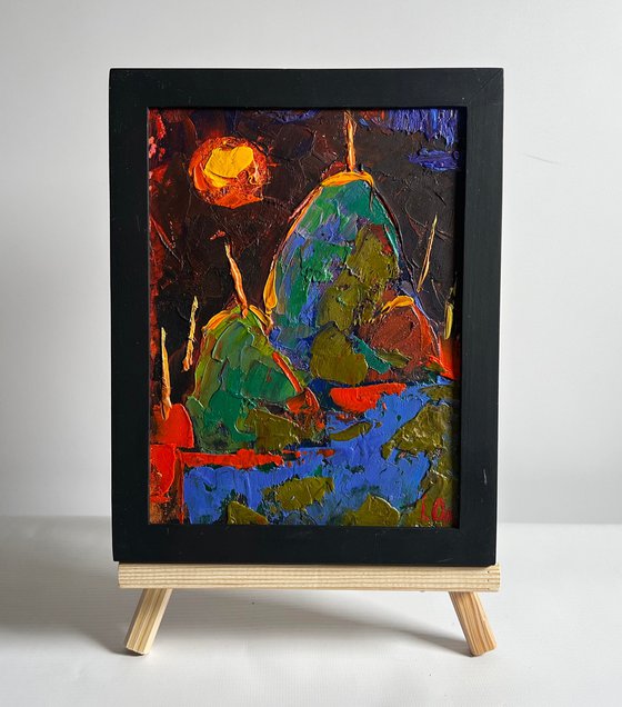 Yellow moon in the field