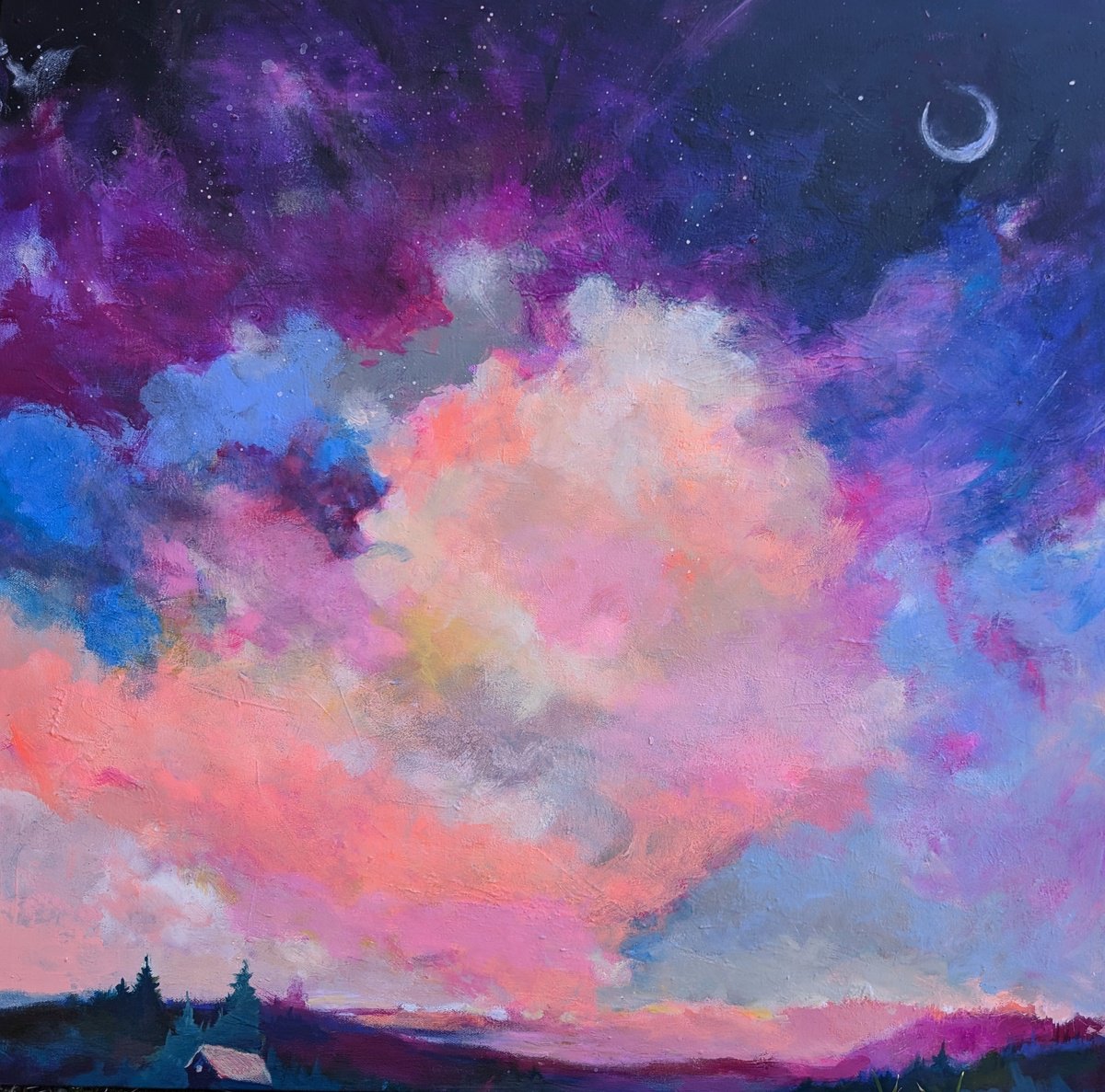 Impressionistic Landscape Acrylic Painting By Kerri Mccabe, 30 X 30", At Home With Wonder., Original Artwork