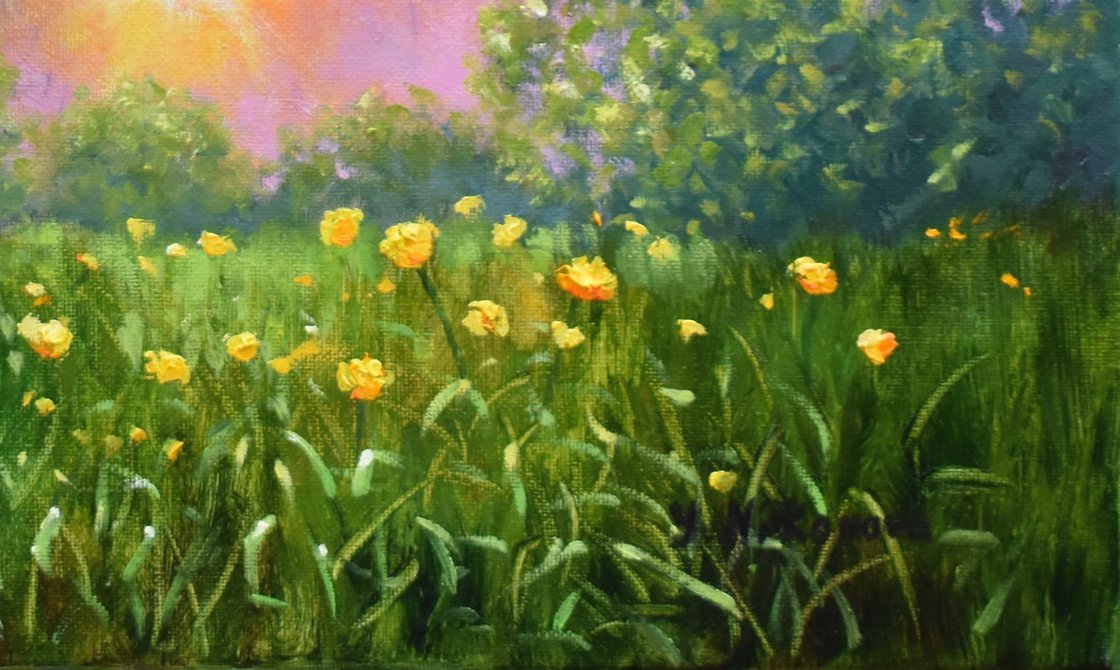 Original Oil Painting - Bright Sunrise by Yulia Nikonova