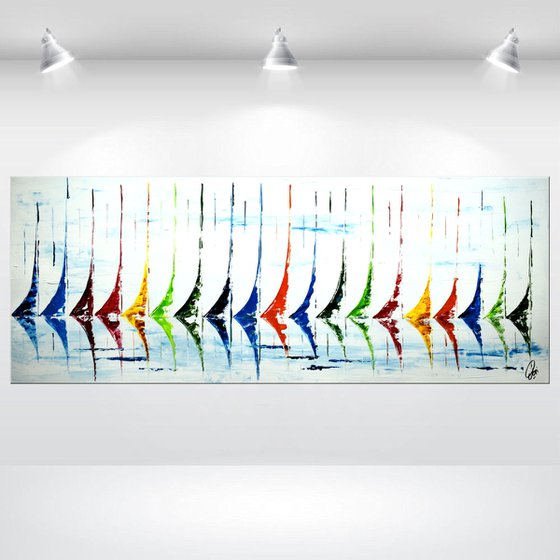 Colored Sails- Abstract- Colourfull Sailboat Painting- Large Acrylic Art Canvas Wart Art Ready to hang