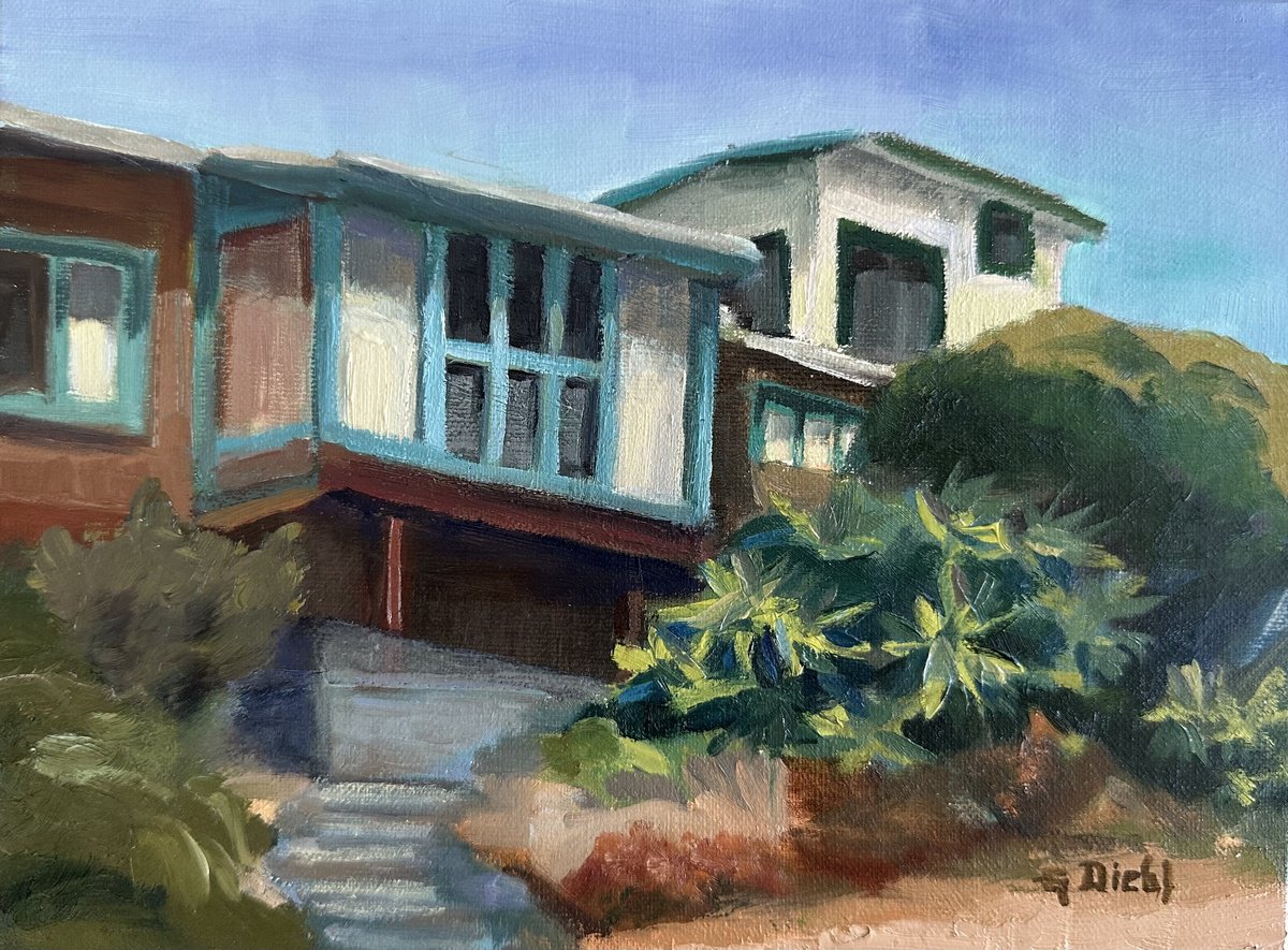 Impressionistic Cityscapes Oil Painting By Grace Diehl, 8 X 6, Crystal Cove Cottage Iiii, Original Artwork