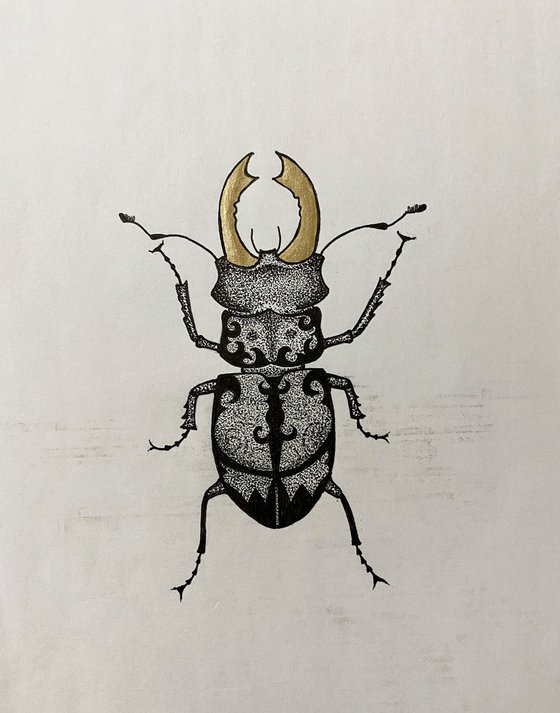 Beetle with golden horns