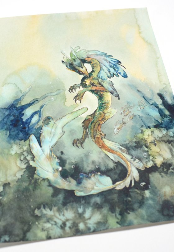 Water Dragon, Fantasy art in watercolour