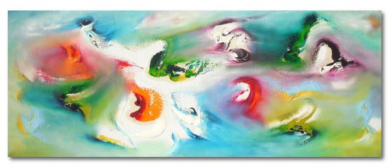 Nostalgic - 100x40 cm, LARGE XL, Original abstract painting, oil on canvas,