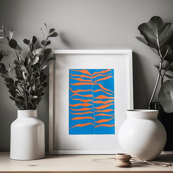 Wavy Orange on Blue Background