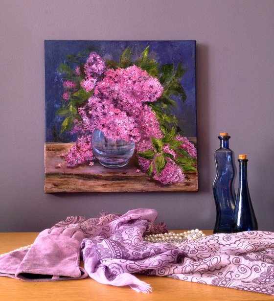 Lilac in a blue vase