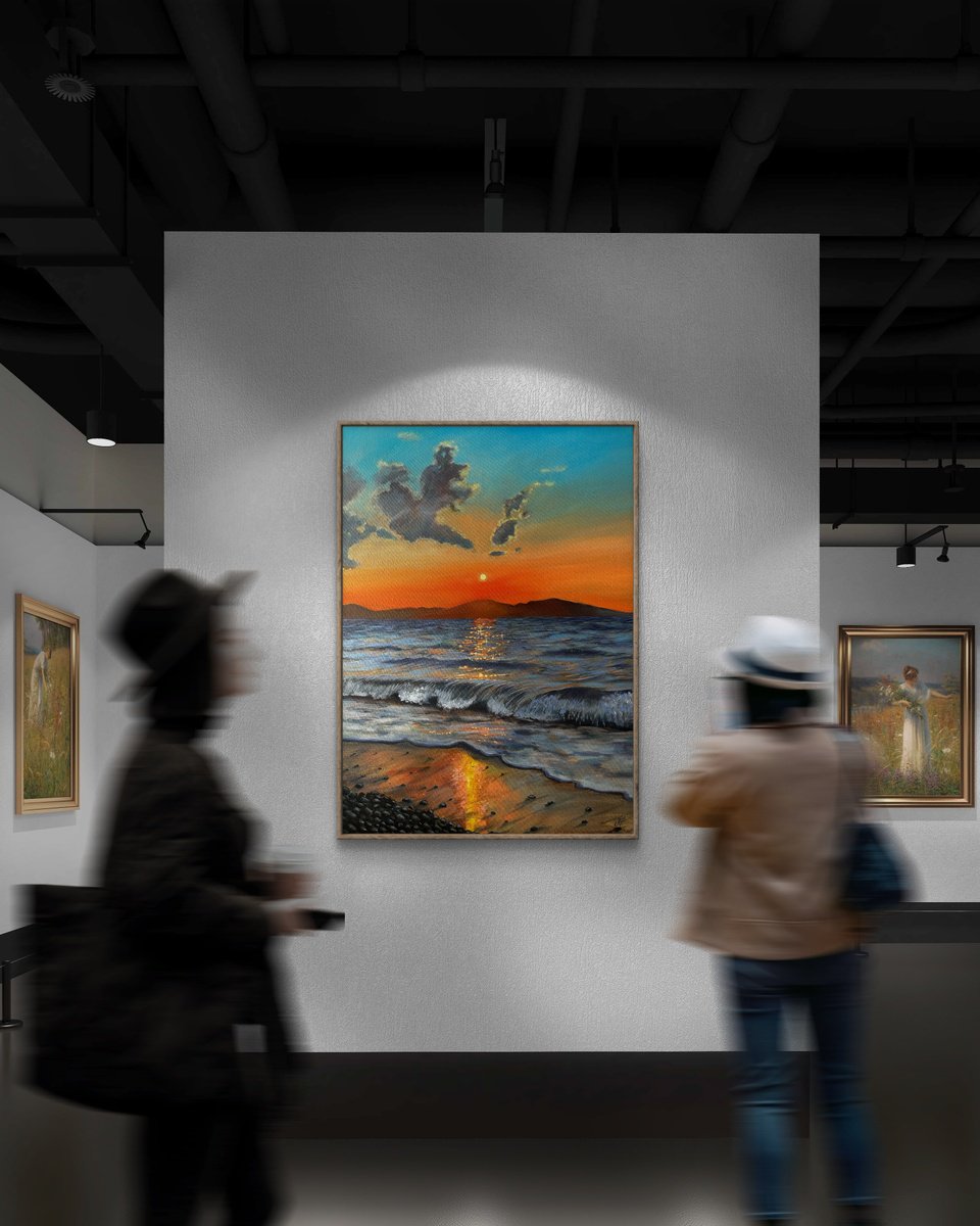 Photorealistic Landscape Oil Painting By Aisylu Burangulova, 20 X 28, Sunset, Original Artwork