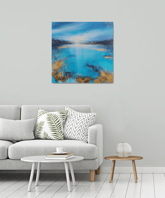 A beautiful large modern structured semi-abstract seascape painting "After the rain"