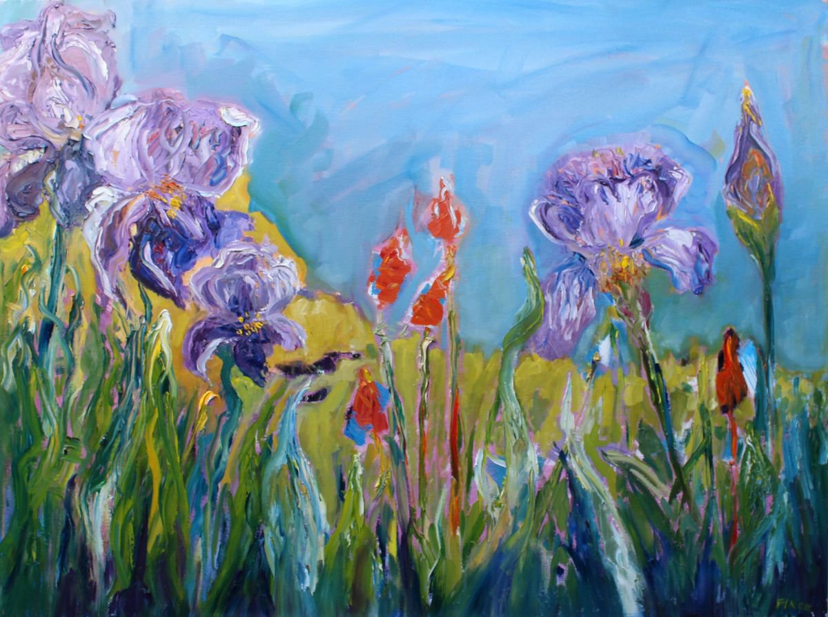 Impressionistic Botanical Oil Painting By Maureen Finck, 40 X 30", Garden In Peterborough, Original Artwork