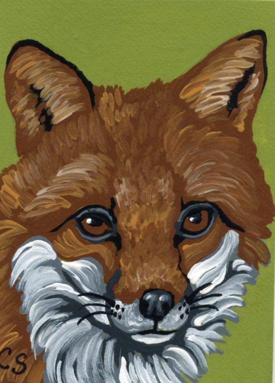 ACEO ATC Original Painting Red Fox Wildlife Art-Carla Smale