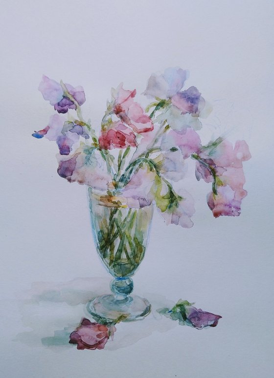 Sweet pea.  Original watercolour painting. 2021