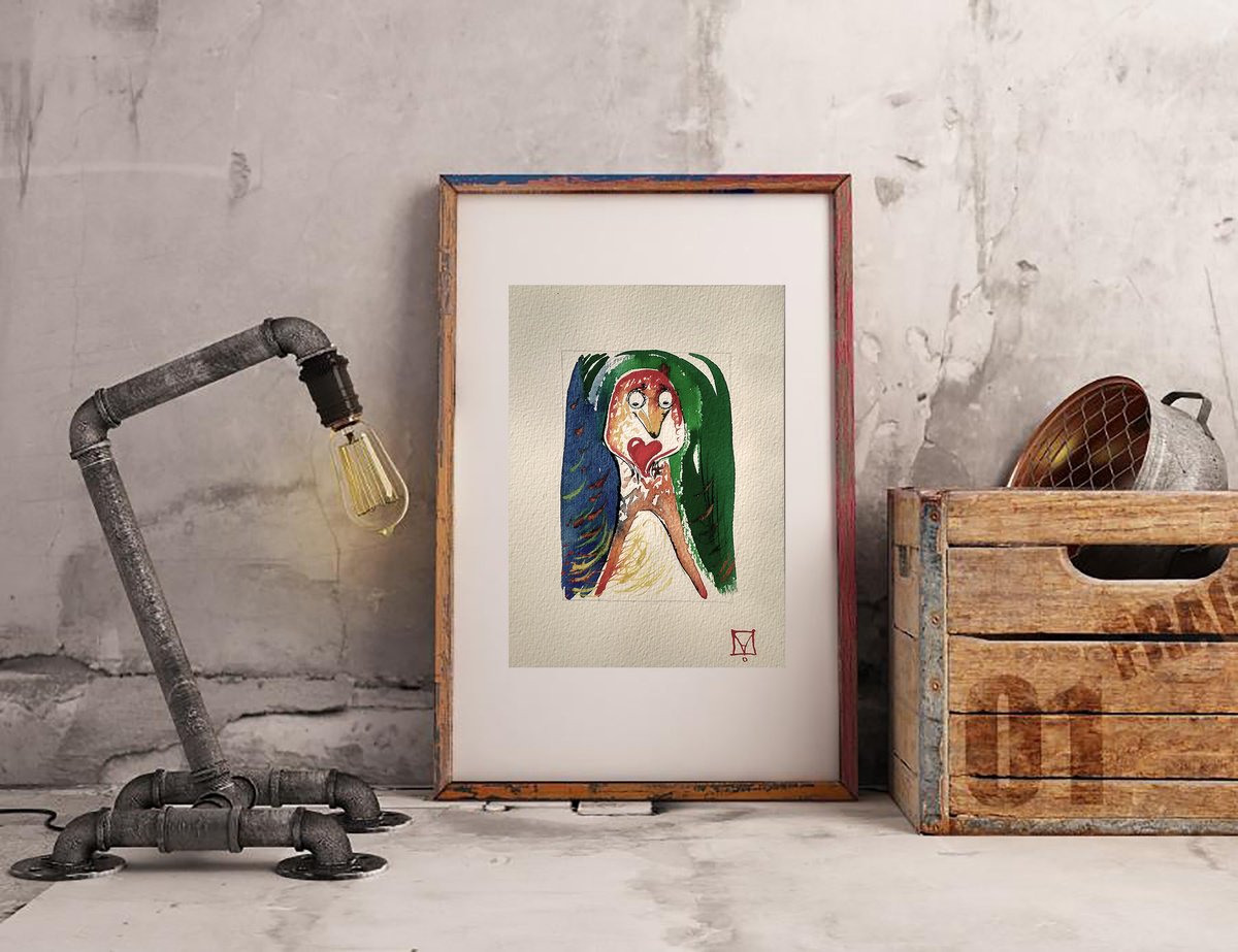 Surrealistic Animal Drawing By Marya, 5 X 7", "Summer 16", Original Artwork