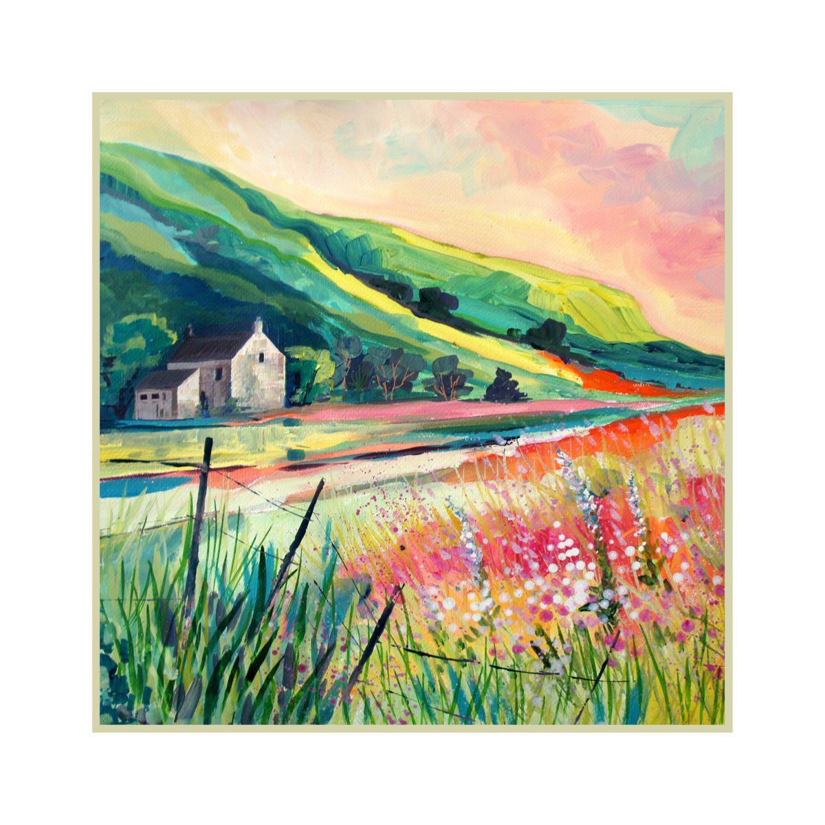 Impressionistic Landscape Acrylic Painting By Julia Rigby, 17 X 17", Away From It All, Original Artwork