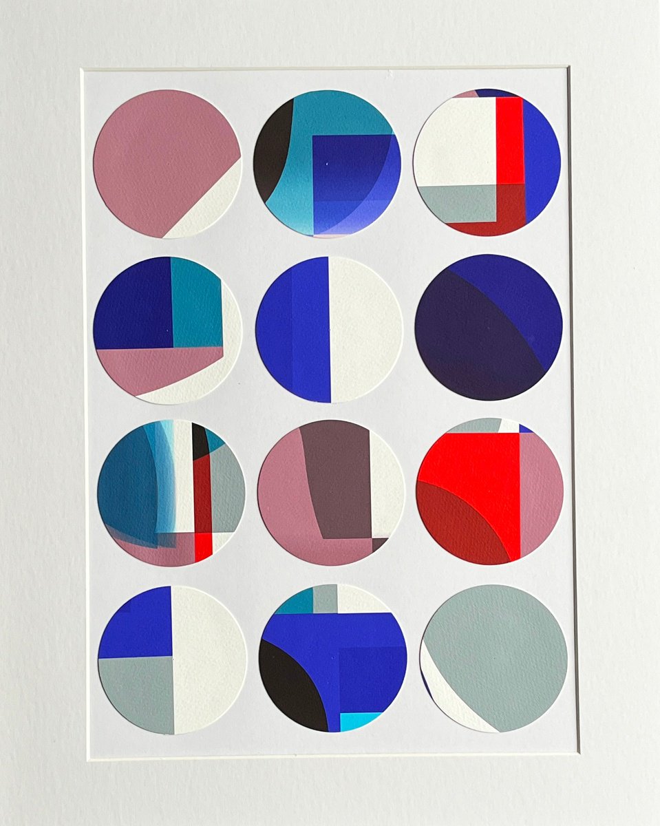 Geometric Abstract Collage By Leigh Bagley, 16 X 20", Circles Collage No:4, Original Artwork