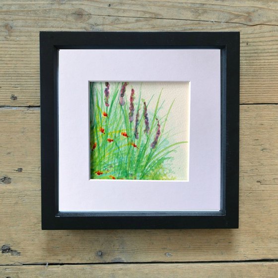 Crocosmia and Purple Loosestrife 2 - mounted watercolour, small gift idea