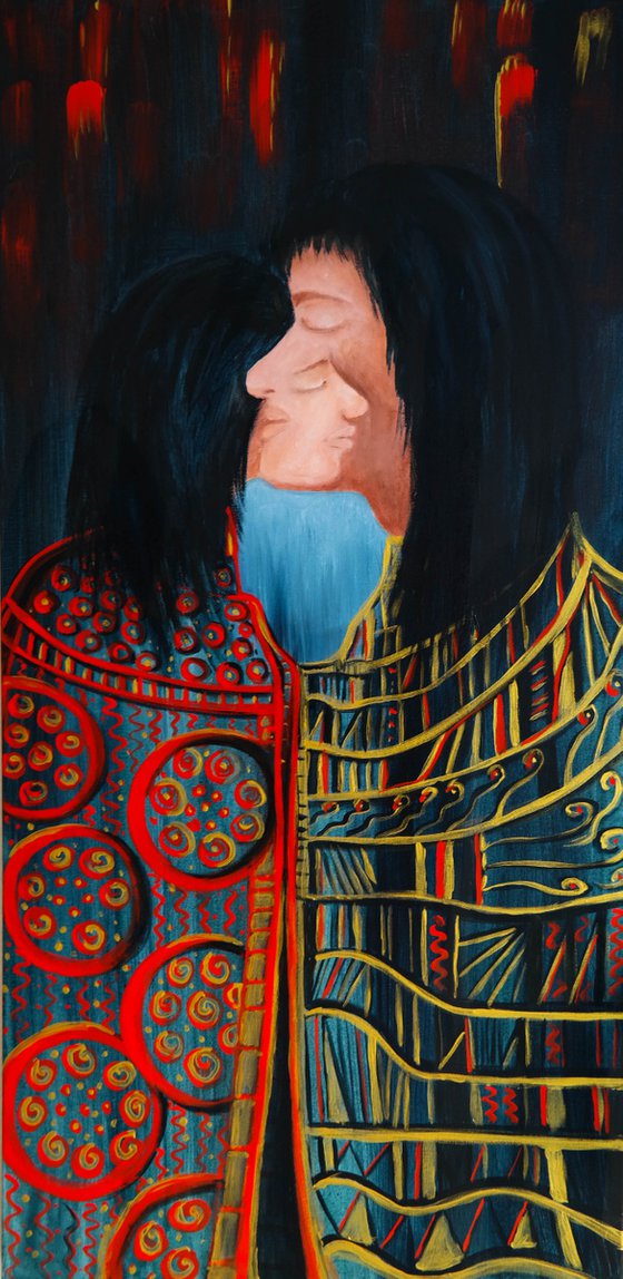 Kilometers between us  - "Kiss"   Klimt inspired painting