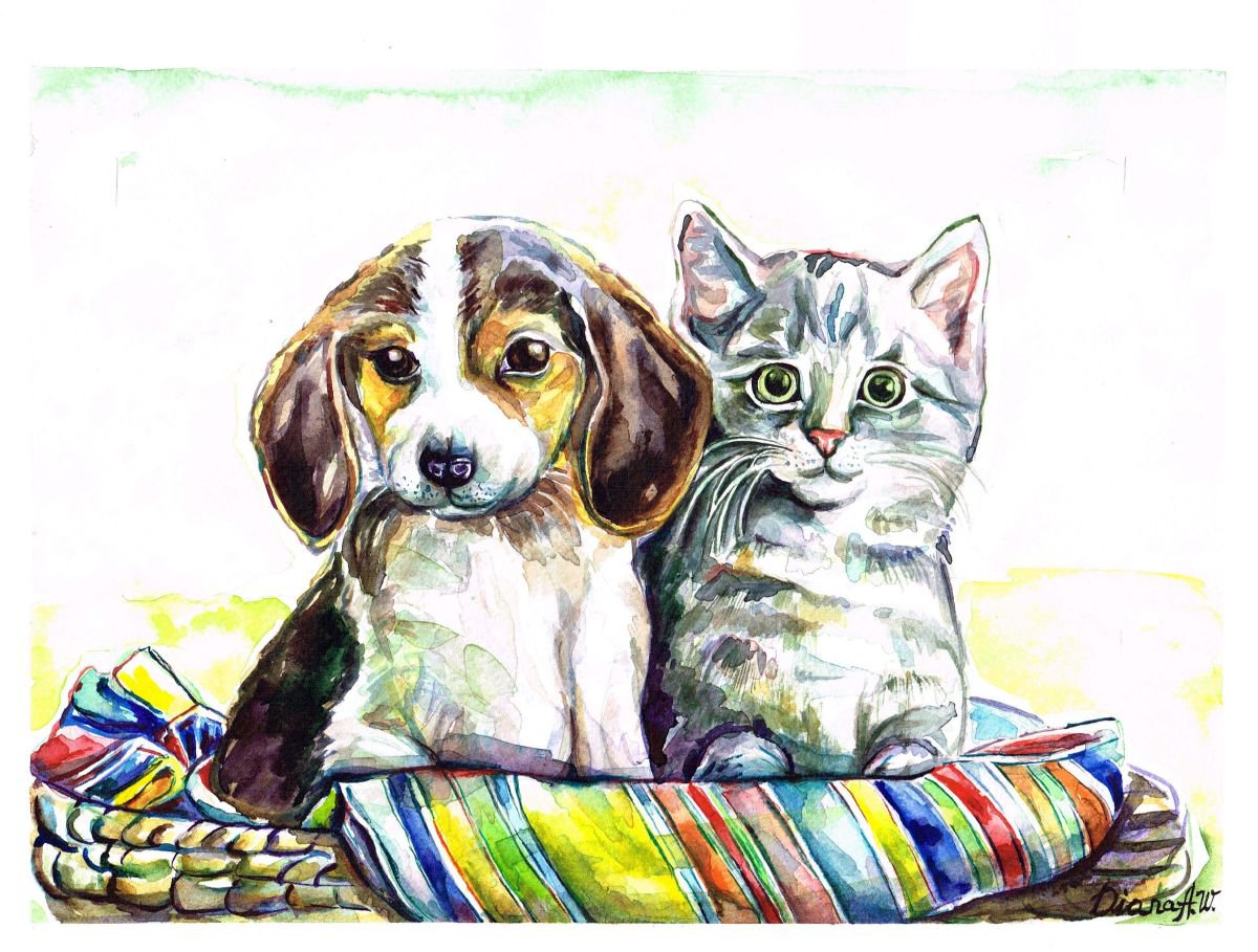Cat and Dog puppies by Diana Aleksanian