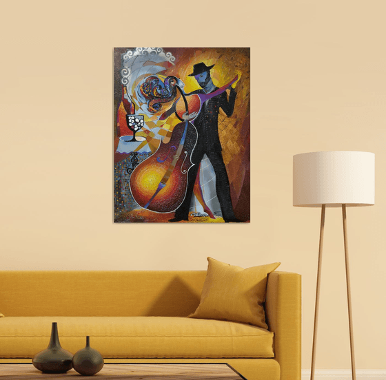 Passionate evening (70x90cm, oil painting, modern art, ready to hang, music painting)