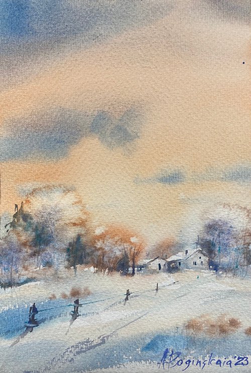 Winter landscape - watercolor sketch by Anna Boginskaia