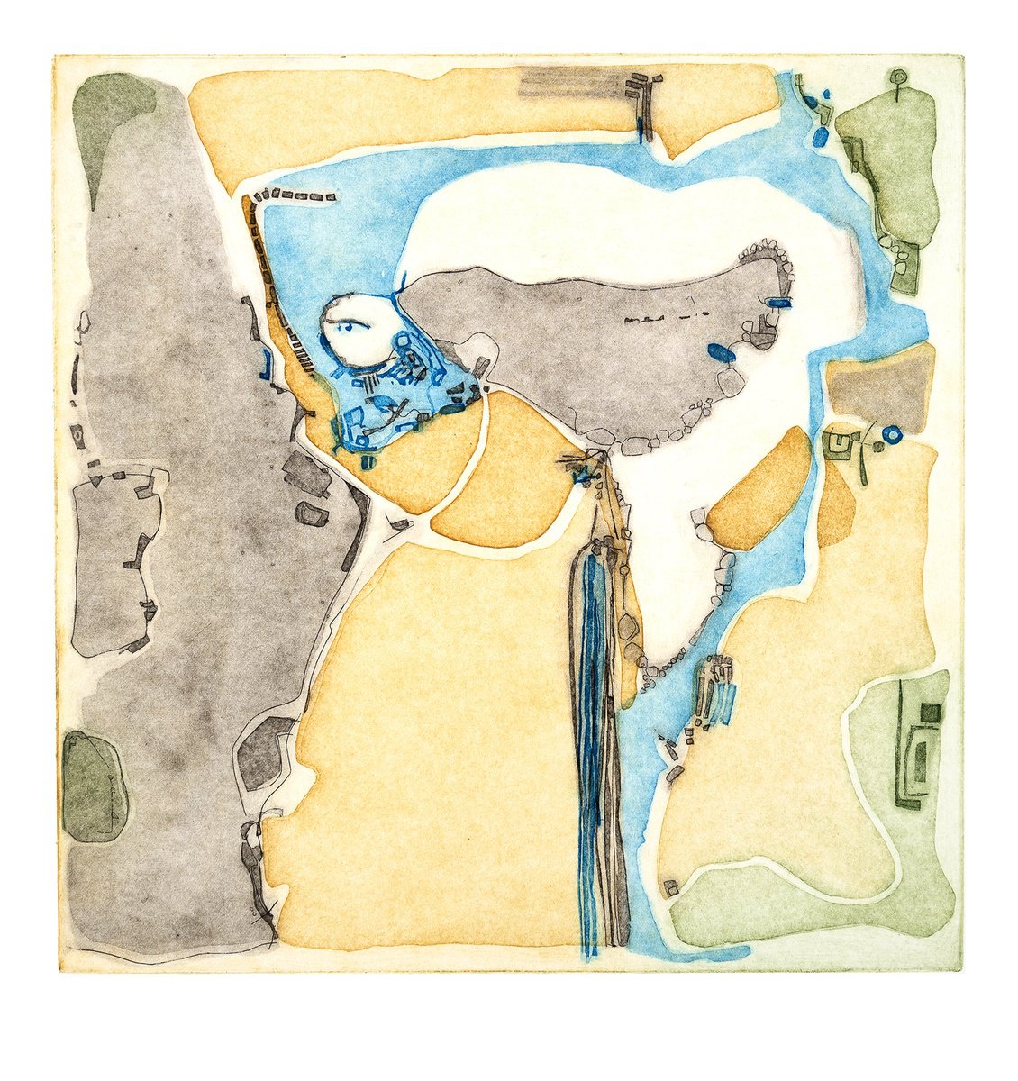 Transport Etchings & Engravings By Heike Roesel, 14 X 14, - Waterways 1, Etching, Original Artwork