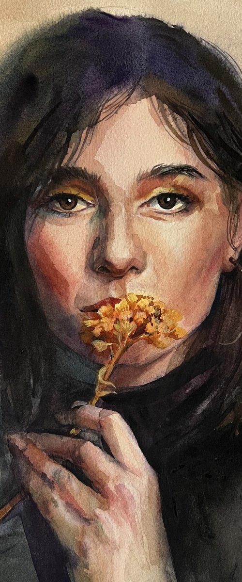 Portrait of a girl with a flower by Natalia Veyner