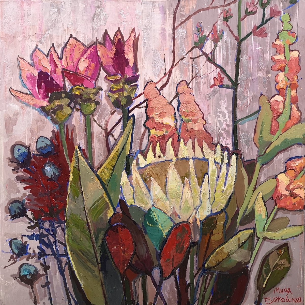 Soul mates. Flower bouquet Painting by Maria Barkovskaya