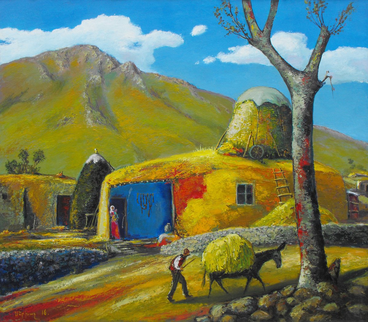 Impressionistic Landscape Oil Painting By Sergey Xachatryan, 31 X 28", Rural Life, Original Artwork