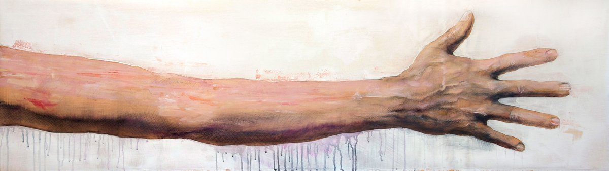 Expressive Portrait Acrylic Painting By Dario Moschetta, 57 X 16, Human Aerodynamic 15, Original Artwork