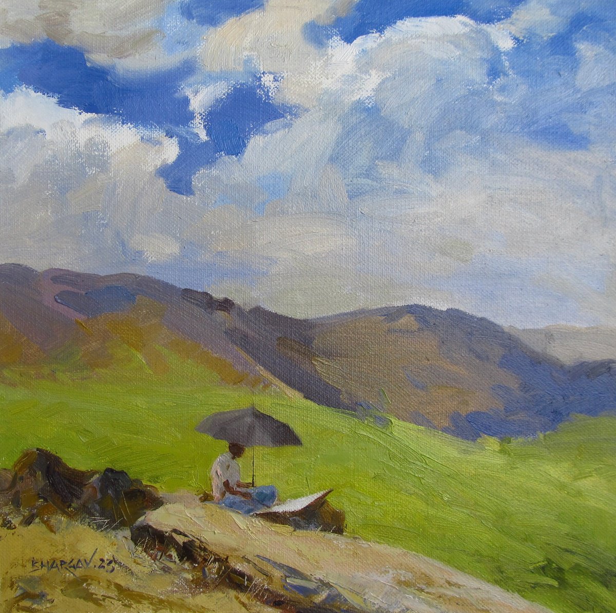 Impressionistic Landscape Oil Painting By Bhargavkumar Kulkarni, 11 X 11, Plain Air Painting, Original Artwork