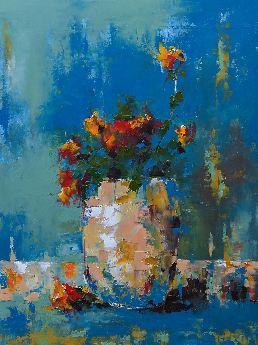 Modern still life painting. Flowers in vase. Flowers painting for gift by Marinko Saric