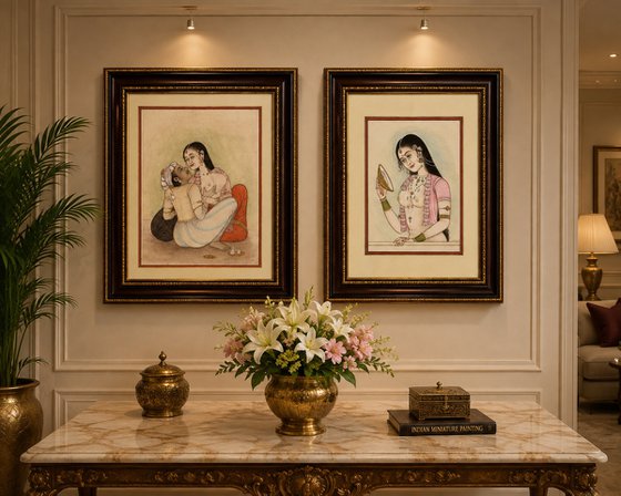 Original Romantic Indian Miniature Painting